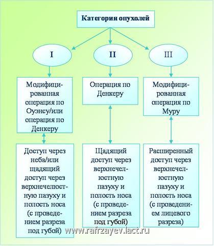 Рис. 6. Схема тактики хирургического вмешательства при базально-распространенной форме ЮАН (при опухолях I, II и III категории) Рис. 6. Схема тактики хирургического вмешательства при базально-распространенной форме ЮАН (при опухолях I, II и III категории)