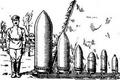 Снаряды, использованные немцами при штурме. Слева направо – 420 мм, 305 мм, 210 мм, 150 мм, 107 и 100 мм.