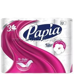599 Туалетная бумага Papia, белая, 3 сл, 12 рул